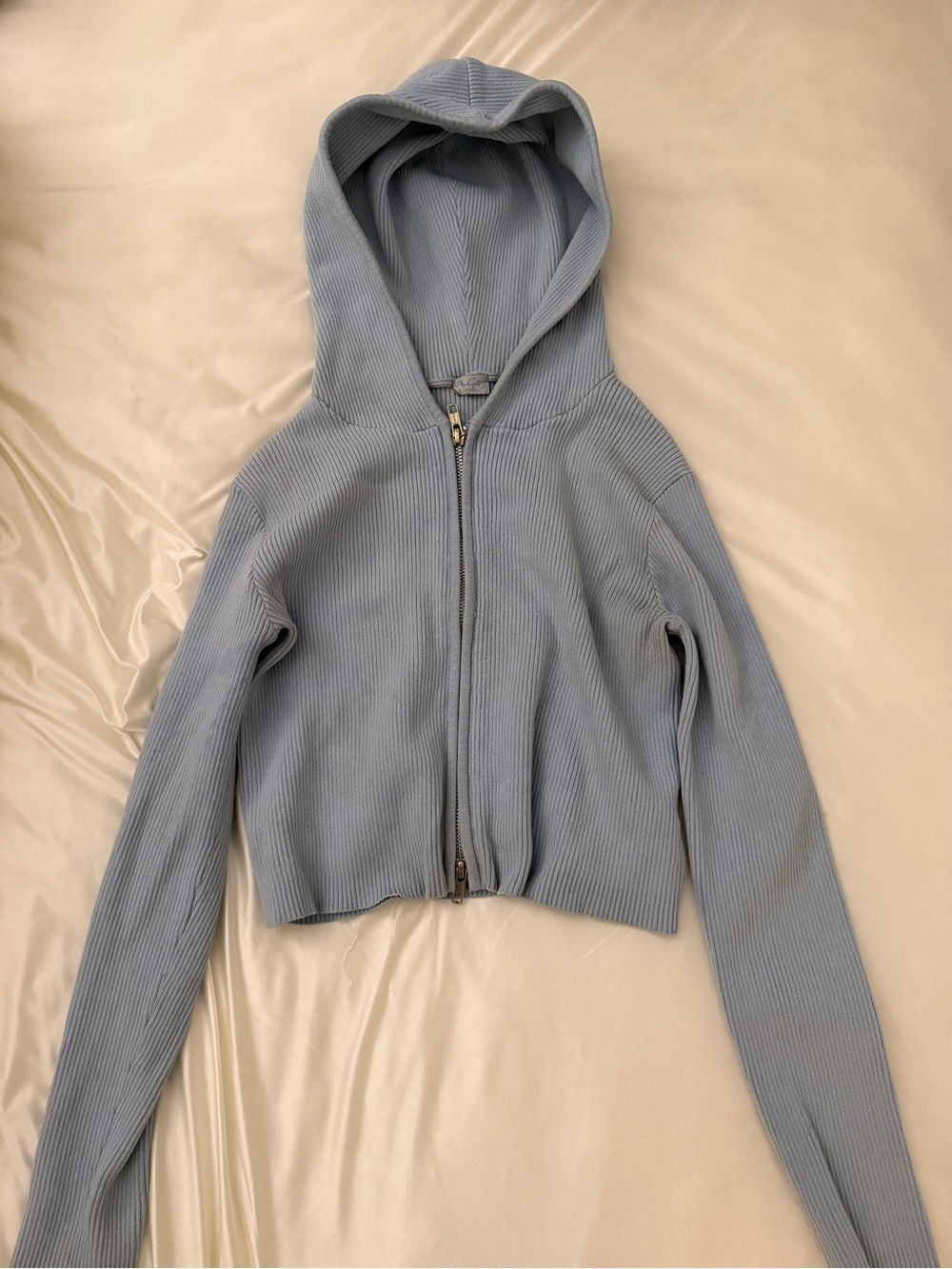 Brandy Melville Light Blue Ribbed Zip-Up Hoodie